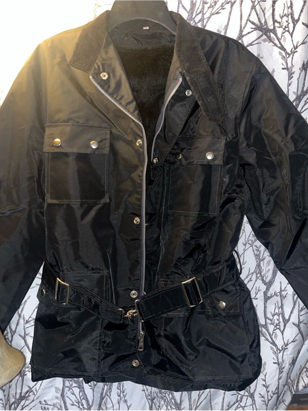 Women's Black Belted Utility Jacket - Unbranded- Fur lined inside